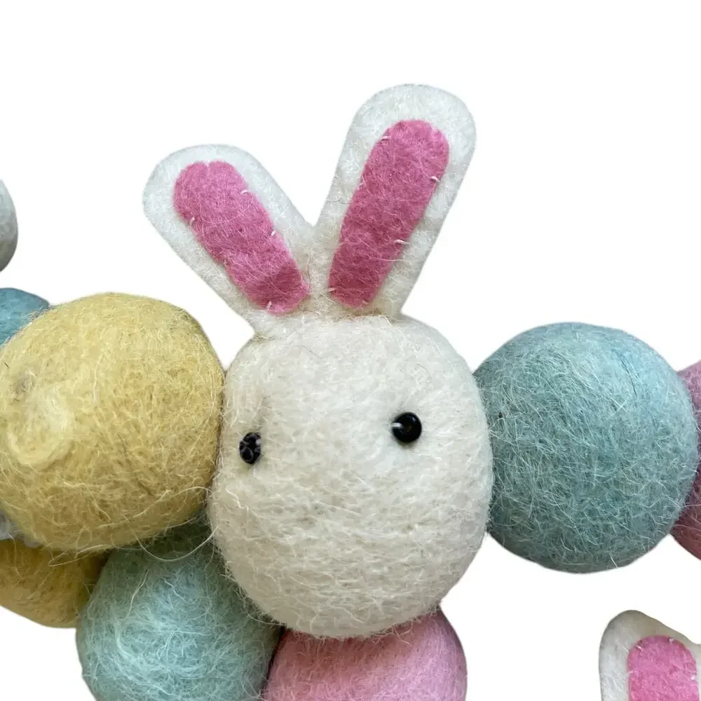Begonia Market Felt Fabric Bunny & Pom Pom Easter Garland 6 ft Multicolor New